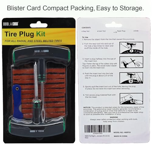 HolaKit 13-Piece Tire Plug Kit with T-Handle Tools and Vulcanizing Plugs
