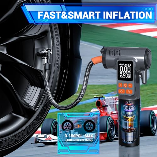 Car Tire Inflator with Window Breaker Seatbelt Cutter: 180PSI Air Pump - Portable Air Compressor with Digital Pressure Gauge & Auto Shut-Off for Car, Bike, Ball, Motorcycle, Swim Ring - Gift for Men