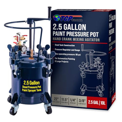 TCP Global 2.5 Gallon (10 Liter) Heavy Duty Steel Pressure Pot Paint Tank - size: 2.5 Gallon Hand Crank