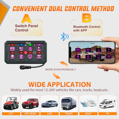 Nilight 8 Gang Switch Panel APP RGB 12V 24V Circuit Control System 4-Mode - color: RGB, size: 8 Gang Switch 4 Modes 1-side Output