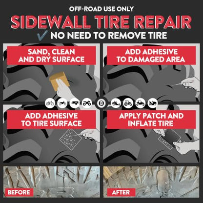 GlueTread Full Size 4x4 Sidewall Tire Repair Kit, Off Road Tire Patch Kit