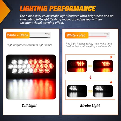Nilight Strobe Lights 2PCS 6Inch Oval 24LED Red White Warning - color: 2Pcs Red White 24Led Strobe Lights