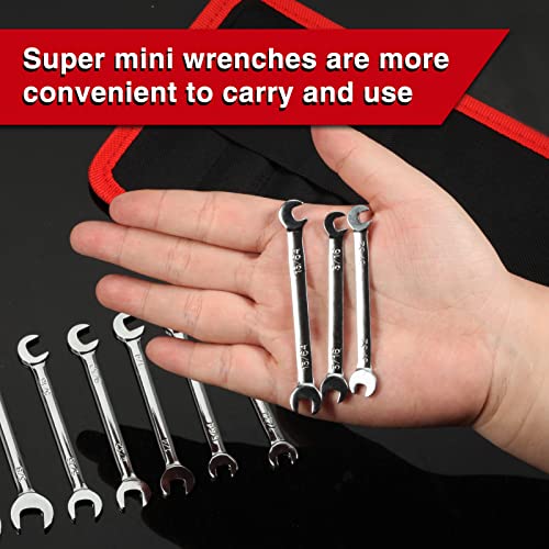 Mini Double Open End Wrench Set SAE 10 Pcs 5/32" to 7/16" with Portable Storage Pouches Mirror Chrome Finish Super Thin Open Ended Spanner Double Angle Head for Small Fasteners - style: SAE (Double Open End)