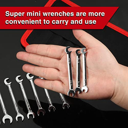 Mini Double Open End Wrench Set SAE 10 Pcs 5/32" to 7/16" with Portable Storage Pouches Mirror Chrome Finish Super Thin Open Ended Spanner Double Angle Head for Small Fasteners - style: SAE (Double Open End)