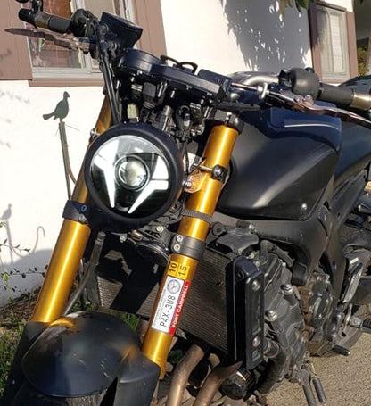 5-3/4 5.75" Motorcycle Headlight with Headlight Housing Bucket Mount Brackets Laser Light with White DRL Amber Turn Signal Compatible with Shadow 750 Rebel 500 Vulcan Cafe Racer Chopper - color: with Housing