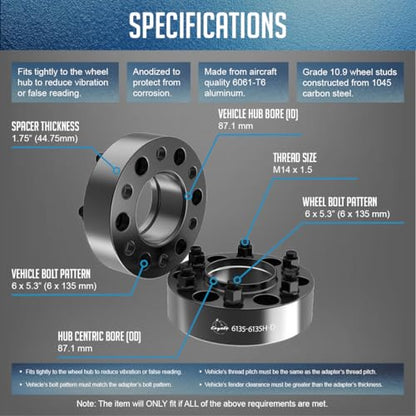 Wheel Accessories Parts 2 Pcs Hub Centric Wheel Spacers 6 on 135mm 6x135mm 1.75 Inch Thick 87.1mm Hub M14x1.5 14x1.5 Thread Stud Fits Ford F150 ｜ Expedition ｜ Lincoln Navigator - size: 1.75" Thick - 2 Pack, style: 2015+ F150 Expedition
