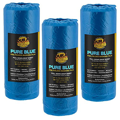 Dura-Gold 72" x 59' Pure Blue Pre-Folded Masking Film, (3 Pack) Painters - size: 72-inch
