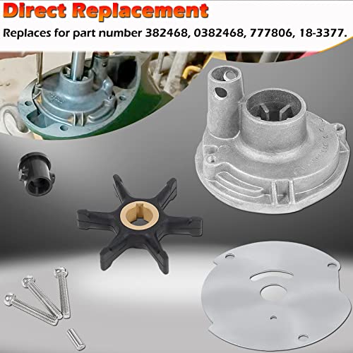 Upgrade Water Pump Impeller Kit 0382468 382468 Fits for Johnson Evinrude BRP OMC 10 15 18 20 25 HP Housing, Replacement for OEM Part Number 777806 18-3377 46-13179