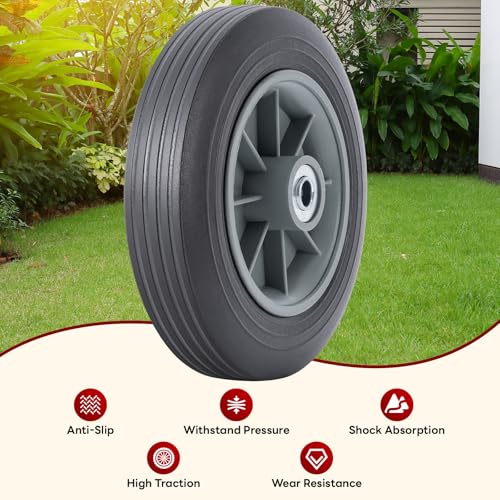 2 Pcs 10 inch Solid Rubber Tires, 10" x 2" Flat Free Tire and Wheel