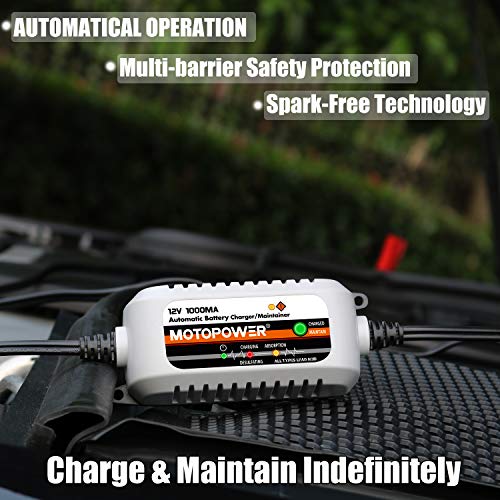 MOTOPOWER MP00205B 12V 1000mA Automatic Battery Charger, Battery Maintainer, Trickle Charger, and Battery Desulfator with Timer Protection - Grey - color: a) - Grey