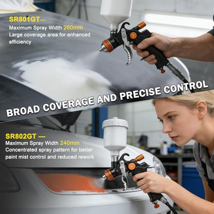 HVLP Air Paint Spray Gun Sets, 2-Spray Paint Gun, 1.0mm 125ml & 1.4/1.7mm 600ml Auto Sprayer Gun with Air Regulator, Professional-Grade Automotive Spray Gun for Car Paint