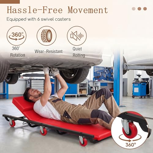 IRONMAX 40" Mechanic Creeper with Adjustable Backrest & Headrest, Red - color: Red, size: 40"