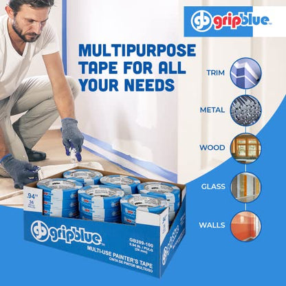 Professional-Grade Blue Painters Tape 1 Inch Wide, 36 Rolls - size: 1 in/.94 (Case 36)