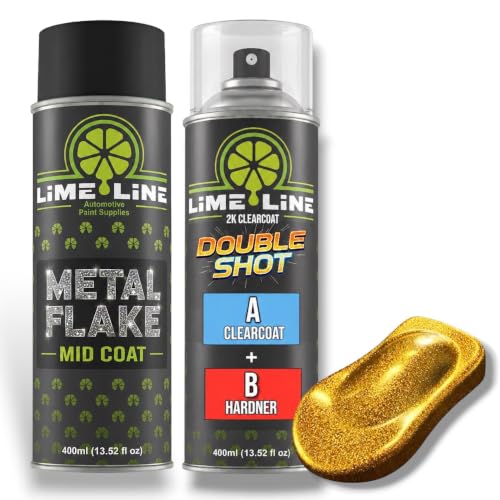 LiME LiNE Metal Flake Midcoat Automotive Grade Sparkle Spray Paint - No Equipment Needed - Finish with 2K Clearcoat (Gold, 2. Spray Paint + 2K Clearcoat) - color: Gold