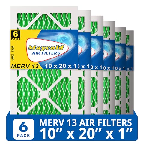 Maycold MERV 13 10x20x1 Air Filter (6-Pack), High-Efficiency Pleated AC & Furnace Filters, Actual Size: 9.70” x 19.70” x 0.75”, Individually Wrapped in Plastic - size: 10x20x1 M13 6-PACK