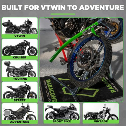 Rabaconda Motorcycle Tire Changer, Street Bike Starter Kit 12-21 in Wheels