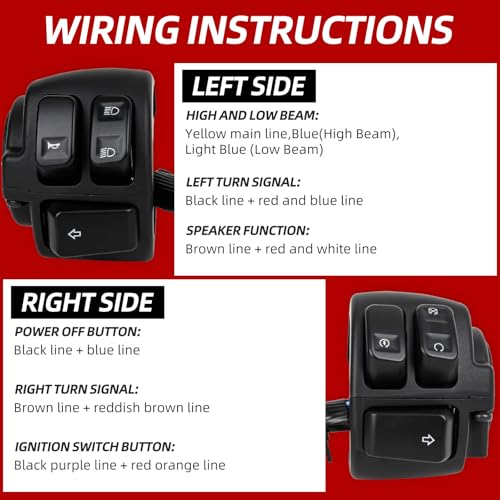 DREAMIZER Motorcycle 1" Handlebar Switches Control and Wiring Harness Compatible with Harley Softail Dyna Sportster V-Rod 1996-2012, Black (1 Pair) - color: Black