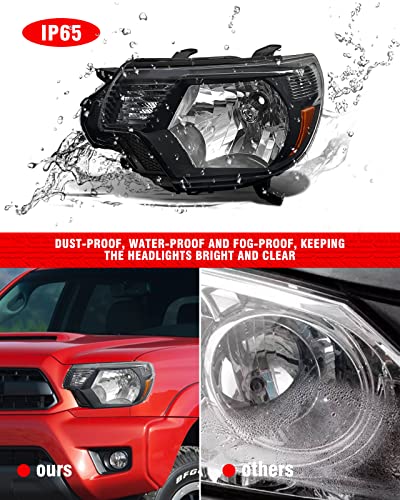 Headlight Assembly Pair for 2012-2015 Toyota Tacoma Black Housing Amber Reflector Left Right W/O Bulbs - color: Black Housing Amber Reflector Clear Lens