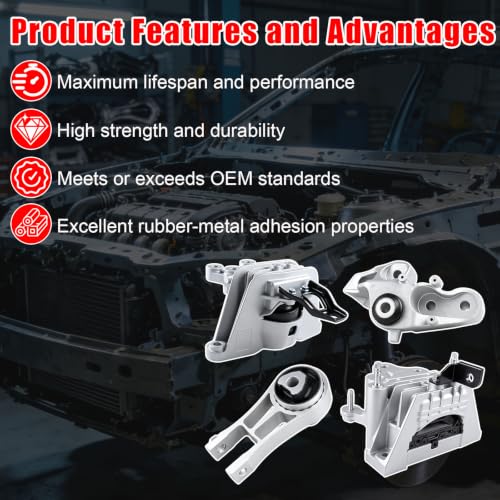 4pcs Engine Motor Set Compatible with Chrysler Pacifica 2017–2023 3.6L V6 - size: Pacifica 2017–2023