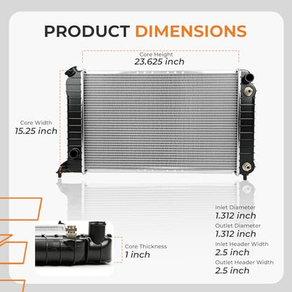 Autoexact Auto Radiator for 1994-2003 Chevrolet S10/ for 1997-2005 Chevy LUV, Engine Radiator Replacement for Car for 1994-2003 GMC Sonoma/1996-2000 Isuzu Hombre 2.2L, 2.3L
