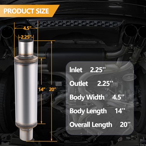 2.25 Inch Exhaust Muffler, 2.25" Inlet/Outlet 20" Overall Length Resonator, Stainless Steel Straight Through Design Performance Muffler, 1 PC - size: 2.25" Inlet 20" Overall Length(4.5" wide)