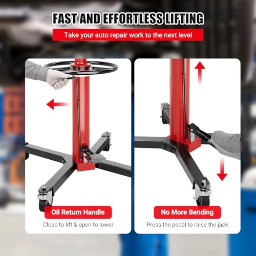 Hydraulic Transmission Jack, 1100 Lb, 2-Stage Telescopic, 34-67 in High Lifting Height, Foot Pedal, 360 Swivel Wheels - size: 1100LBS