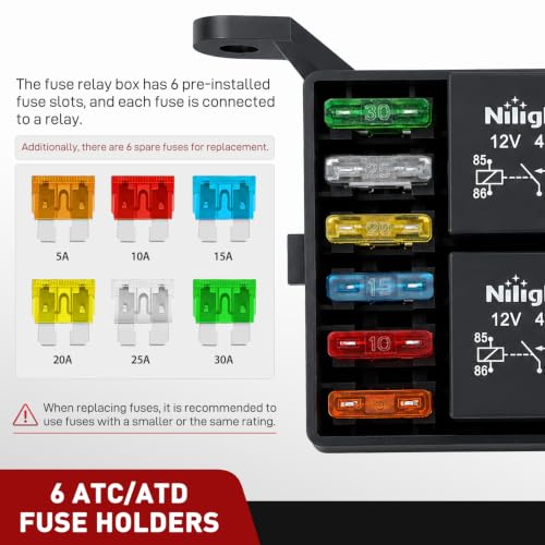 Nilight 12V Fuse Relay Box 6 Relays 4pin 40A 6 Fuses Pre-Wired Block Kit - color: Pre-Wired Box 6 Relay 6 Fuse
