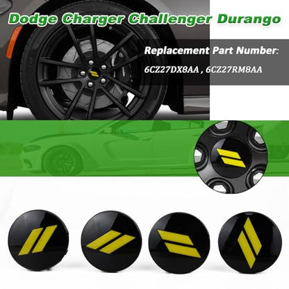 4pcs 63mm 2.5 inches Slash Wheel Center Cap Covers Fit for Dodge Charger Durango Dart 2015-2020 Jeep/Chrysler Yellow - color: Black-Yellow