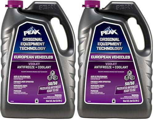 PEAK OET Extended Life Violet 50/50 Prediluted Antifreeze/Coolant for European Vehicles, 1 Gal. (Pack of 2) - size: 50/50 (Pack of 2)