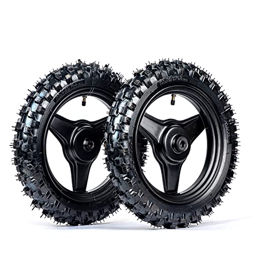Front and Rear Rim Wheel PW50 Pair of Rim Tire Dirt Bikes ATV Motocross Brake Wheel Assembly Replacement for Yamaha (Black)