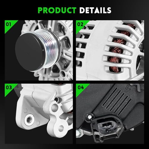 11134N Alternator Replacement for Jetta 2006-2014 2.0L/2011-2015 2.0L/2005-2006 1.9L, Passat 2006-2008 2.0L, GTI 2006-2008, Golf 2010-2014 2.0L, 12V 140Amp 6-Groove Pulley - size: 11134N