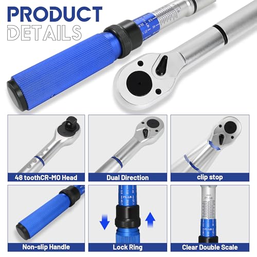1-Inch Drive Click Torque Wrench, Dual-Direction Click Professional Torque Wrench 200-1200FT.LB/271-1356.7N.M, Dual Range Scales Graduated in FT.LB and N.M - size: 1" 200-1200 FT.LB