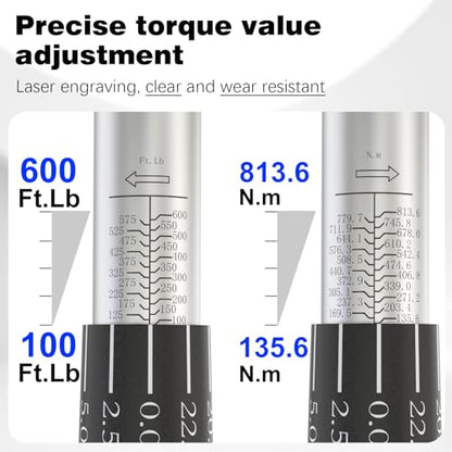 SuZhi 3/4 Inch torque wrench 100-600 ft lb /135.6-813.6 N.M/Aluminum Alloy handle & Cr-Mo Material Head, Heavy Duty, Professional,Dual Direction, Store in Solid Case - size: 3/4 1pc