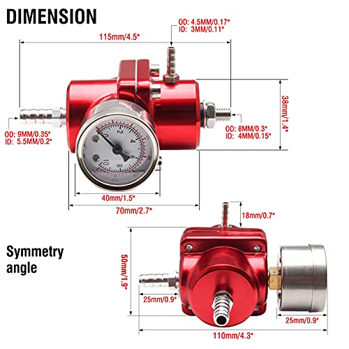 Adjustable Fuel Pressure Regulator With Gauge Hose 0-140 PSI Universal 6AN FPR Kit Aluminum Red - color: red