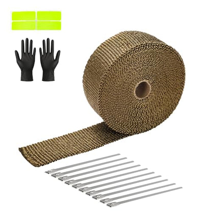 Exhaust Heat Wrap Roll 2" x 33' Titanium Fiberglass Heat Shield Tape 1 Rolls 5cm x 10m with 10pcs Stainless Ties for Motorcycle Car Truck - style: Titanium33' /1roll