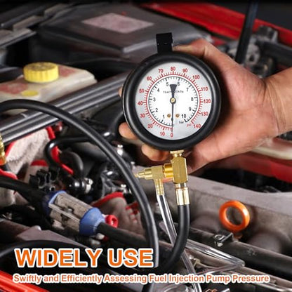 Pro Fuel Injection Pressure Tester Kit Gauge 0-140 PSI with 9.49,7.89,6.30 Fuel Line Fittings - size: Master