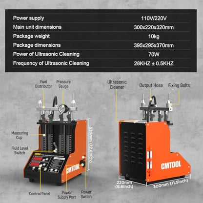 CMTOOL Fuel Injector Cleaner Tester Machine Ultrasonic Cleaning Kit