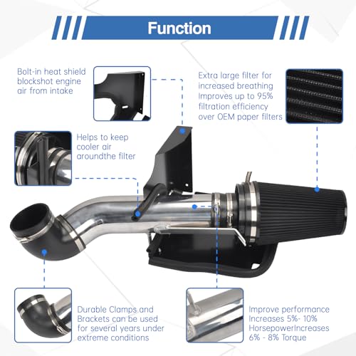 4" Cold Air Intake System + Heat Shield Compatible with GMC/Chevy - color: Black & Silver