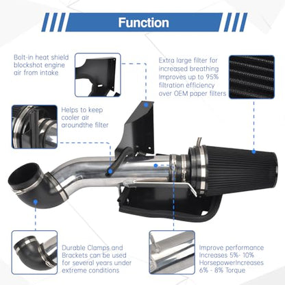 4" Cold Air Intake System + Heat Shield Compatible with GMC/Chevy - color: Black & Silver