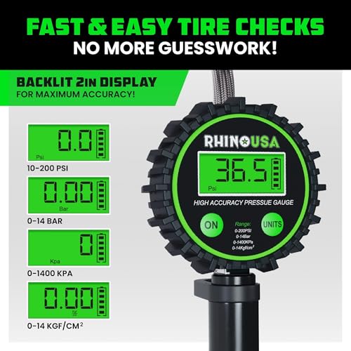 Rhino USA Digital Tire Pressure Gauge with Inflator (0-200 PSI) - 2in Dial - style: 200psi Digital