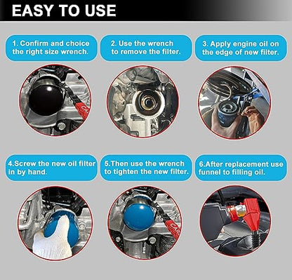 Oil Filter Wrench Set with Small Oil Funnel for Oil Change, 7 Pcs