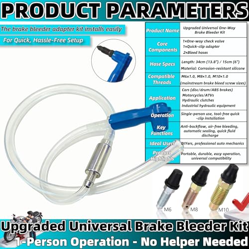 Upgraded Universal Brake Bleeder Kit - One Way Check Valve with Hose, Hydraulic Bleeding Tool for Car, Motorcycle & Clutch Systems - size: No Assembly Required
