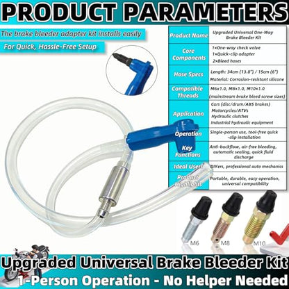 Upgraded Universal Brake Bleeder Kit - One Way Check Valve with Hose, Hydraulic Bleeding Tool for Car, Motorcycle & Clutch Systems - size: No Assembly Required
