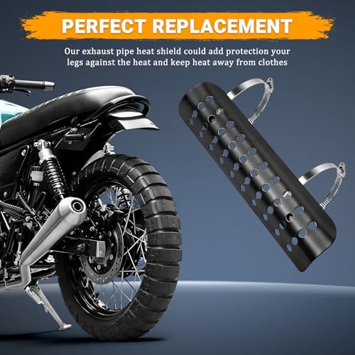 Universal Motorcycle Exhaust Heat Shield, Metal Shield Intake Baffle Cover with 90-110mm Clamps (Black) - color: black