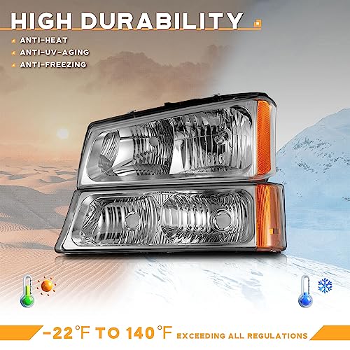 WEELMOTO Headlights for 03-07 Chevy Silverado1500/2500/3500/1500HD/2500HD - color: Clear Lens l Chrome Housing l Amber Reflector