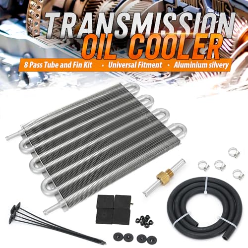 Universal 5/16" Transmission Oil Cooler Kit Aluminium alloy 8 Pass Tube & Fin Sliver - color: Sliver, size: 8 Pass