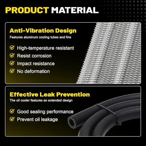 8 Pass Aluminum Transmission Oil Cooler Kit, Universal 5/16" 8 Rows Tube and Fin Design, Includes Hose Mounting Kit