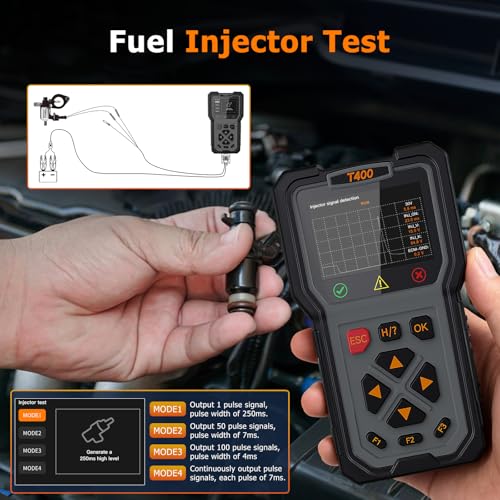 TopDiag T400 4-in-1 OBD2 Scanner Diagnostic Tool, Car Diagnostic Tool, 12V Battery Tester Check Engine Code Reader, Relay Tester, Fuel Injector Tester for Any Vehicle with an OBDII Port - color: T400-BLACK