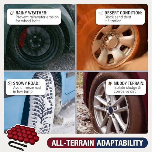 20PCS Lug Nut Covers, 21mm Car Hexagonal Wheel Bolt Covers Caps with Removal Tool, Dustproof Anti-Rust Auto Hub Screw Bolt Head Tire Protector, Universal Lug Nut Cap for Car SUV Truck (Red) - color: Red #21mm