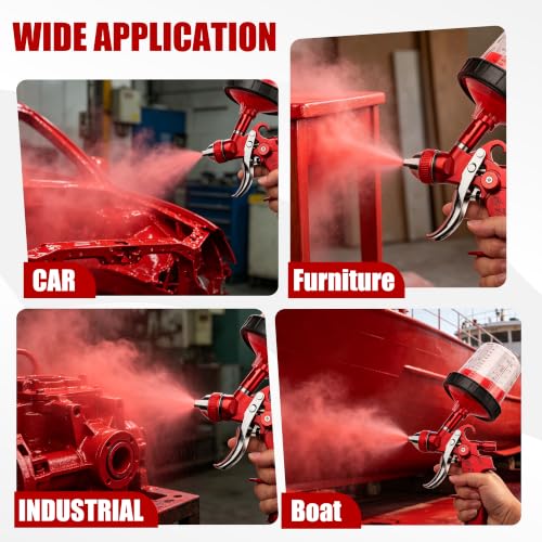 HVLP Spray Gun with Disposable Paint Cups Kit for Car Painting - color: red